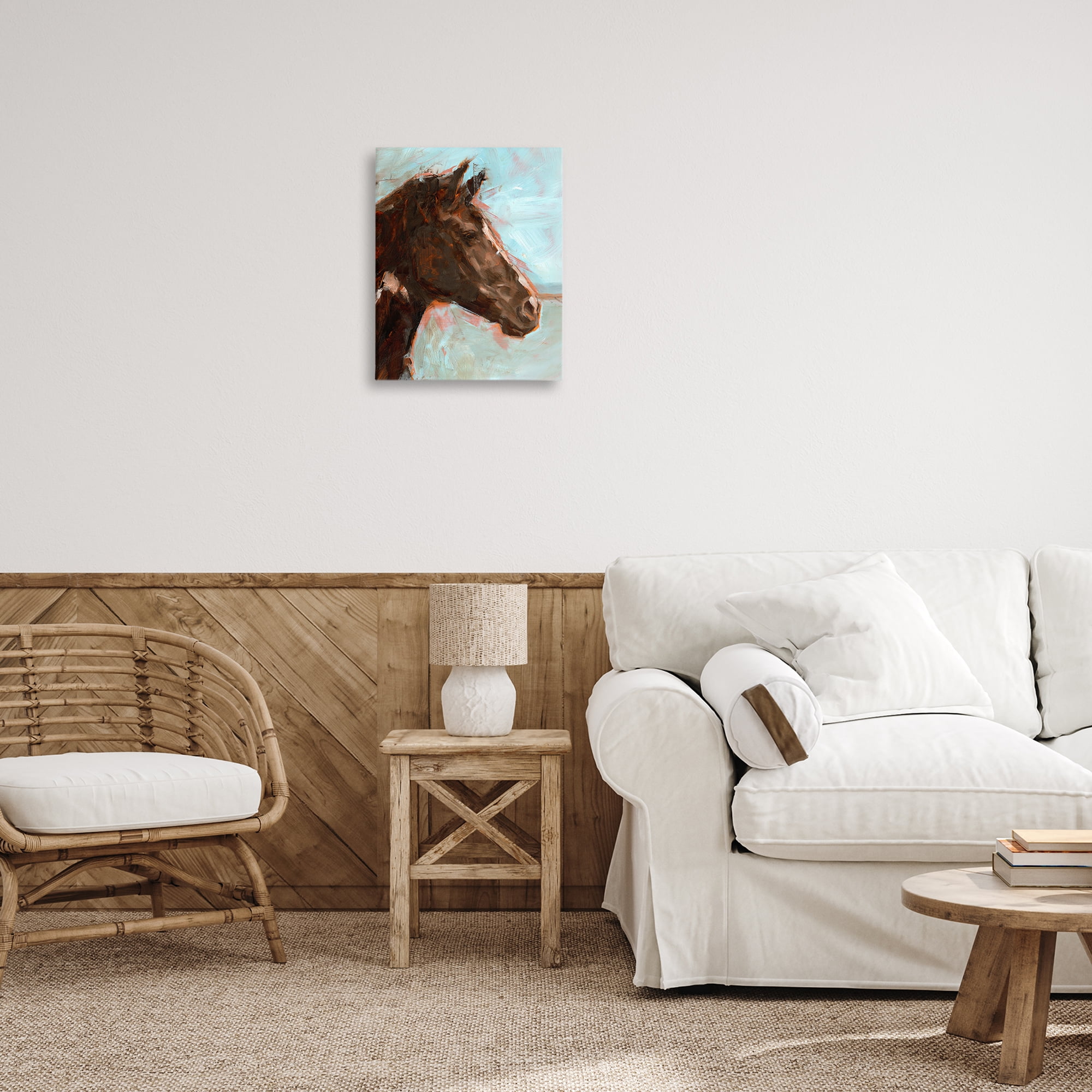 Stupell Industries Brown Horse on Blue Animals Painting Wrapped Canvas Art Print Wall Art, 16 x 20