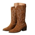 thumbnail image 3 of UngA Cowgirl Boots Women Mid Calf Fashion Cowboy Boots with Embroidery Western Snip Toe Brown,Size 7.5, 3 of 7