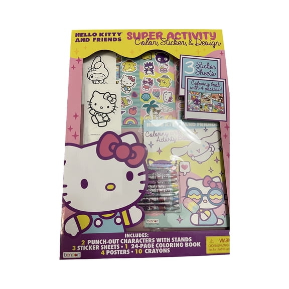 Hello Kitty and Friends Super Activity Set – Color, Sticker & Design Kit with 24-Page Coloring Book, 3 Sticker Sheets, 4 Posters & 10 Crayons, Ages 3