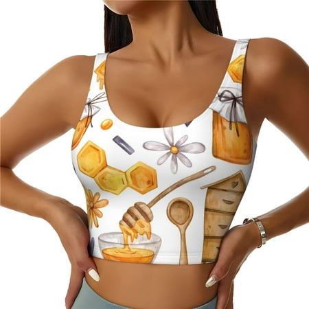 Jgfou Honey Bee Set Print Womens Sports Bra - Padded Workout Sports Bras Crop Tank Top