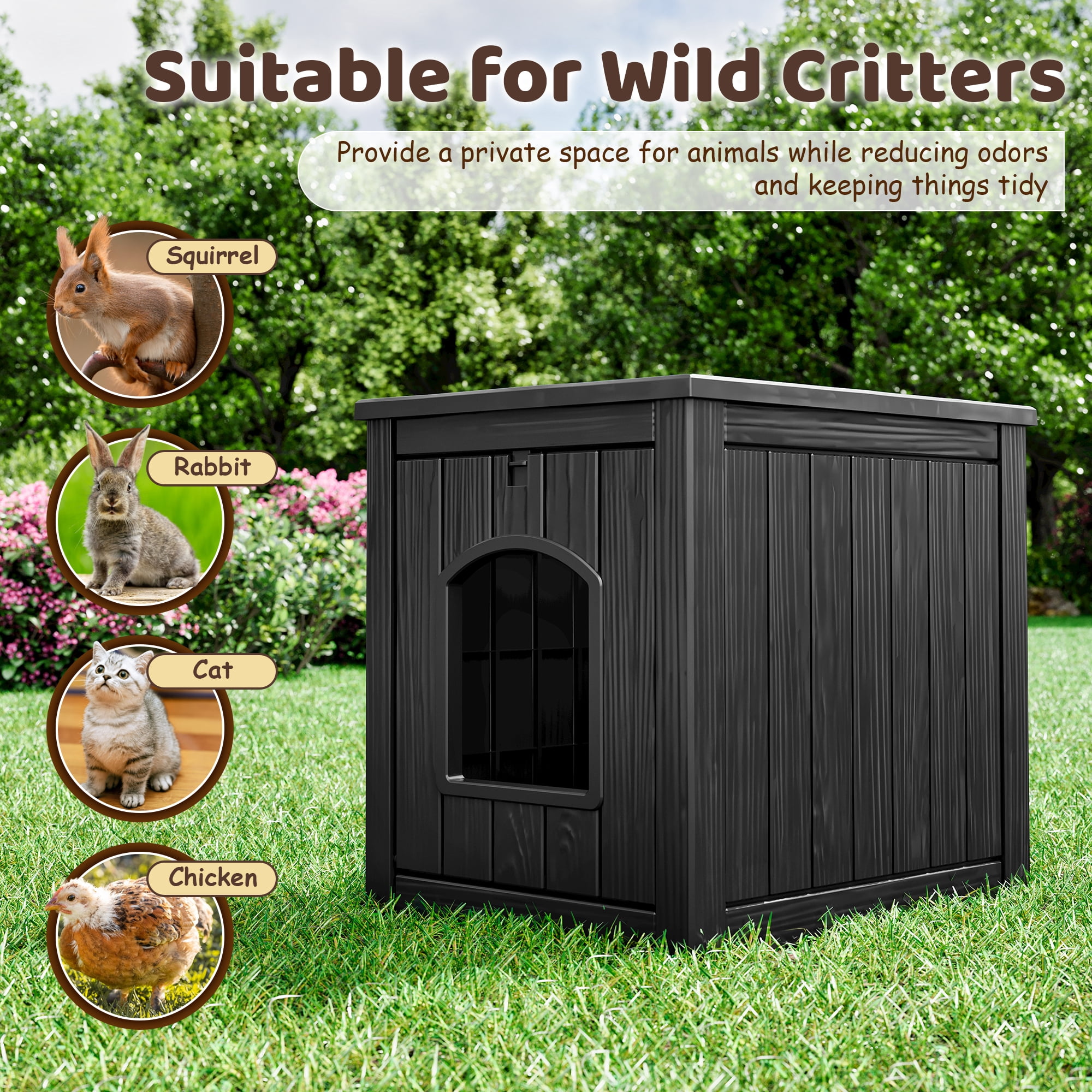 Bifanuo Outdoor Cat House, Outside Multiple Kitty Feral Cat Houses, Weatherproof Shelter for Ferrel Cats and Dogs, Durable PP Materia, Insulated Shelter for Garden, Patio, or Backyard(Black)