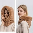 thumbnail image 5 of Winter Women Knitted Hood Hat Scarf Cap with Drawstring and Inner Plush, 5 of 6