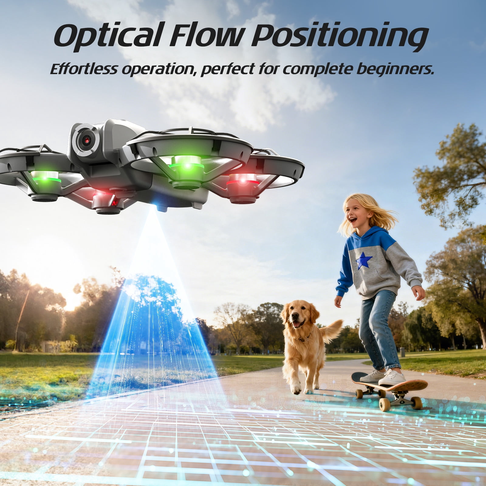 Wefone M2 Drones with Camera for Kids, One-Key Takeoff and Landing, 360° Flip, Headless Mode, Optical Flow Hover, Brushless Motor, 2 Batteries, Gray
