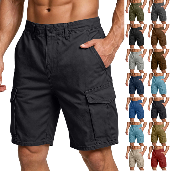 Cargo Shorts for Men Button Elastic Waisted Keen Length Shorts Summer Workout Hiking Casual Short Pants Gray 4XL