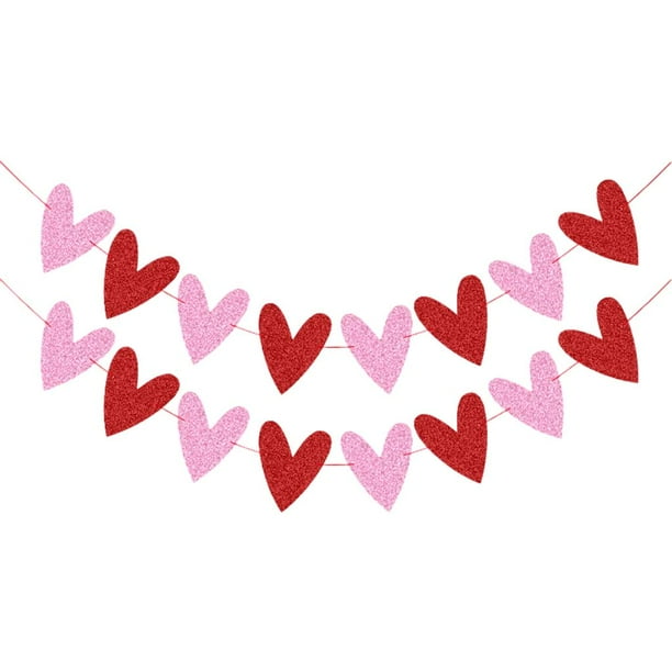 Pancarta de corazón brillante para decoración DIY, colgante de 3 metros para San Valentín, bodas y fiestas. 2 piezas