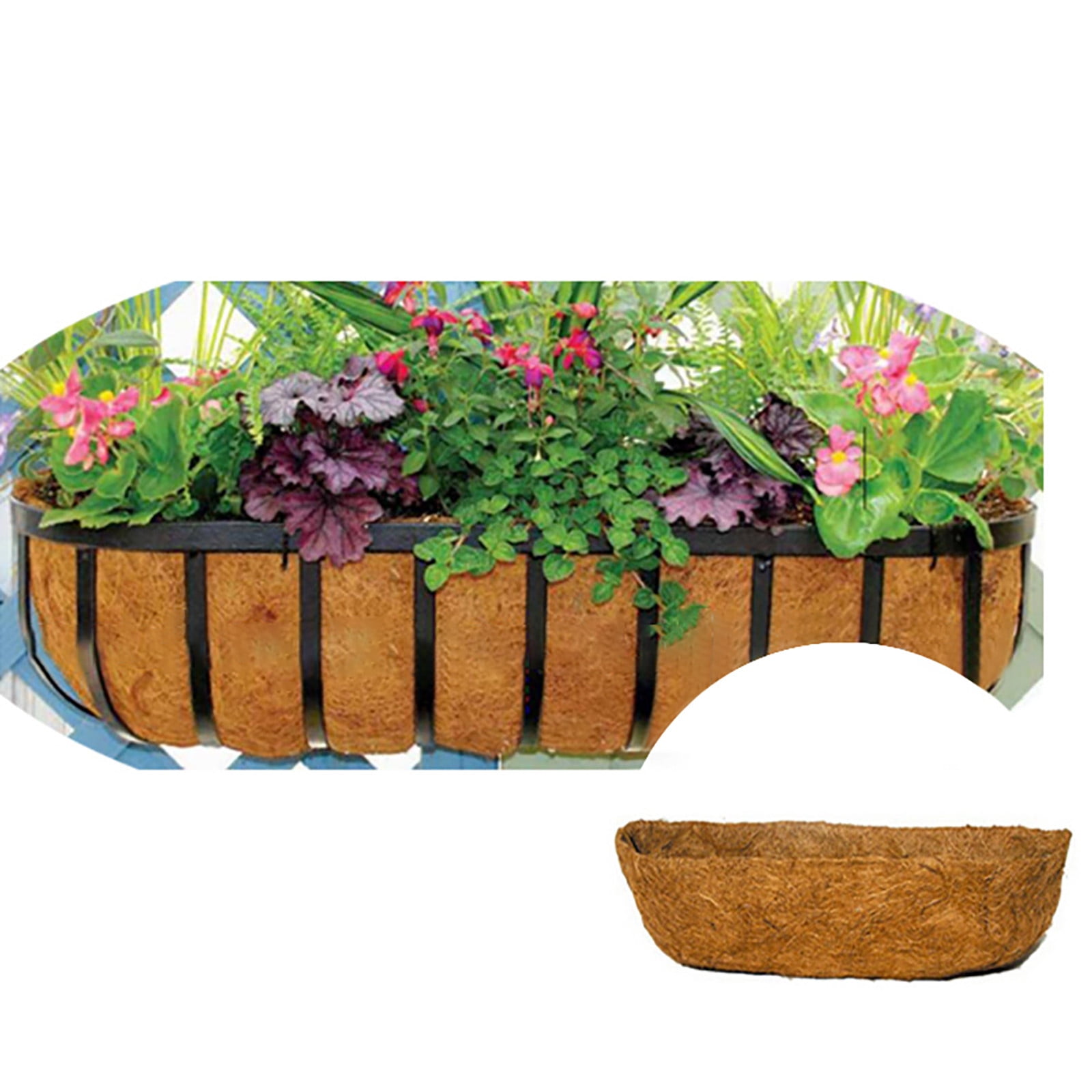 3PCS 23.6in Liners for Planters, Pre-Formed Trough Coconut Fiber Liner Replacement for Window Box, Fence Flower Baskets, Garden Flower Pot