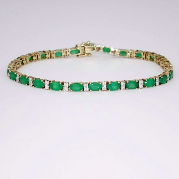 Emerald with simulated diamond Tennis Bracelet in Sterling Silver, Emerald tennis Bracelet, Emerald Jewelry, Gemstone Bracelet, Gift for Her