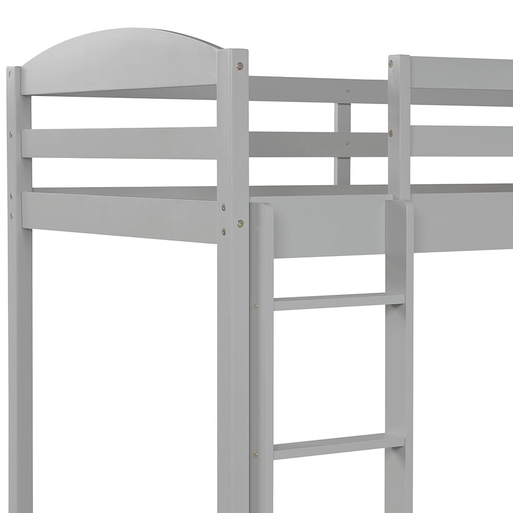 Twin Bunk Beds L-Shaped Bunk Bed and Loft Bed with Ladder and Guard for Teens Bedroom, Gray