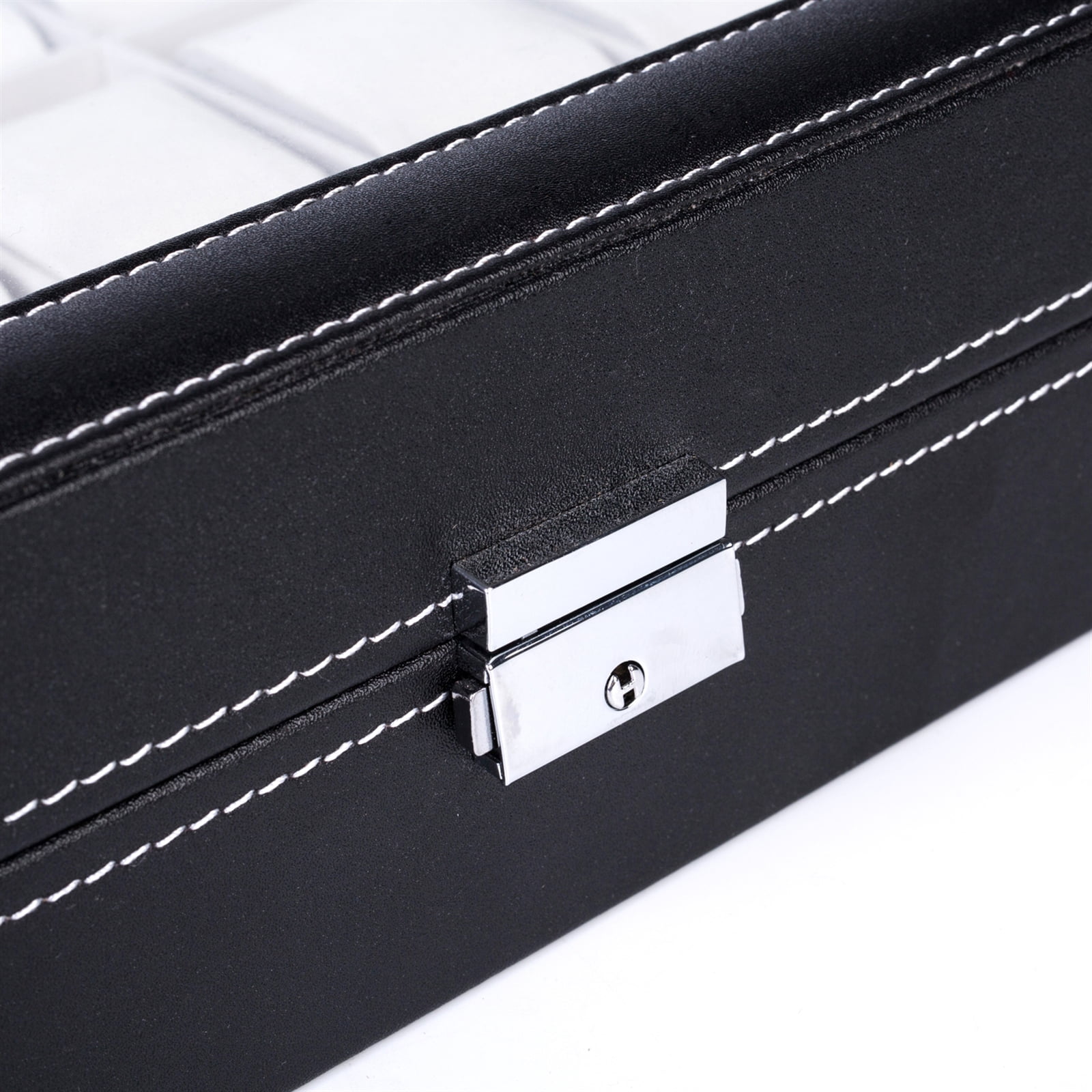 Leather Watch Collection Box 24 Compartments Top-level Opening Style, Black