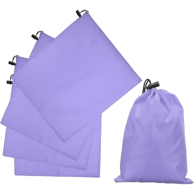 5Pcs 210D Polyester Drawstring Bag with Toggle, 14 x 16 Inch Waterproof Travel Storage Foldable Stuff Sack Cinch for Gym Hiking Yoga Clothes Organizer, Light Purple