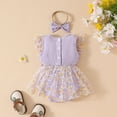 thumbnail image 4 of MIXUE Baby Girls Rompers Lace Sleeveless Floral Dress Headbands Set Bodysuits Sportwear,Purple,12-18 Months, 4 of 6