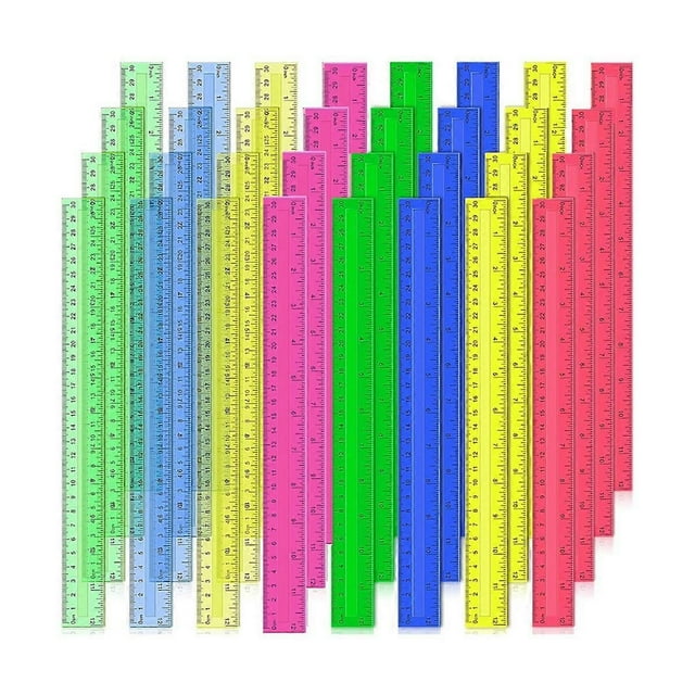 12 Inch Plastic Rulers, 32 PCS Transparent Assorted Color Metric Bulk Rulers with Inches Centimeters Millimeter.