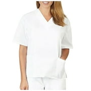 Snorda Men Women Short Sleeve V-Neck With Pocket Nursing Uniform Blouse Scrub Tops