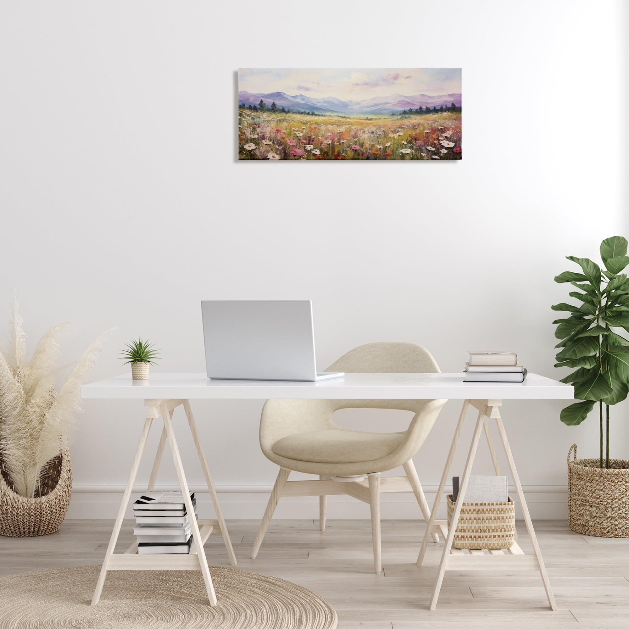 Stupell Industries Mountainous Daisy Meadow Landscape Painting Gallery Wrapped Canvas Art Print Wall Art, 30 x 13