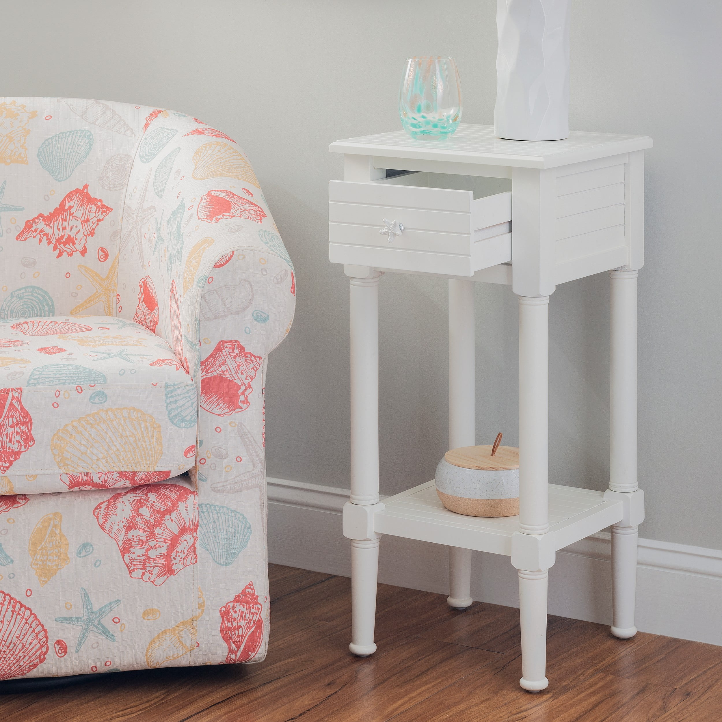 Linon Athalee Single Drawer Indoor Accent Side Table with Shelf, 29.5" Tall, White
