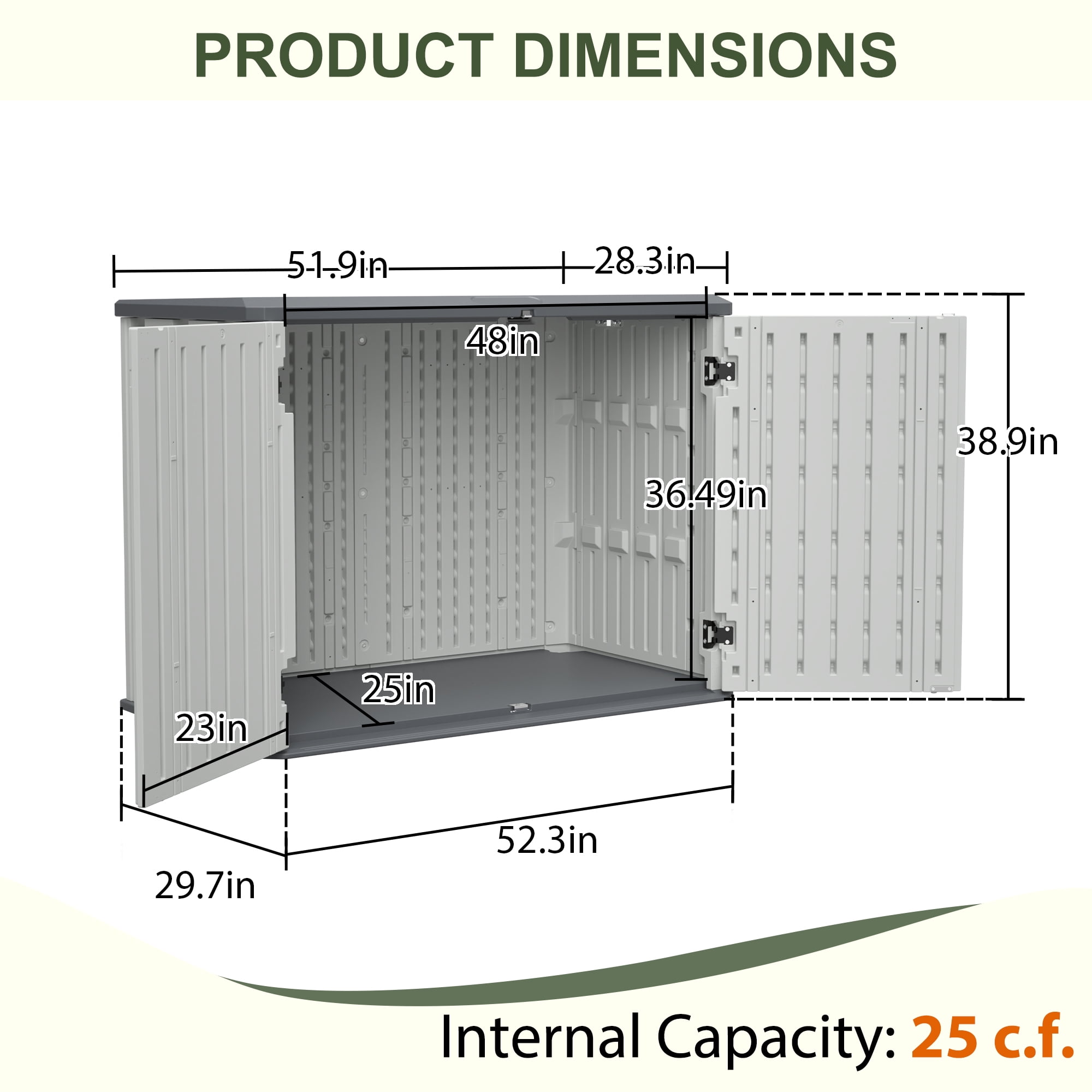 190GAl HDPE Outdoor Storage Cabinet, Seizeen Storage Shed Lockable with 3 Doors, 25.34 cu.ft Plastic Deck Box Pool Patio Garden Backyard Storage, Locking Latch, White