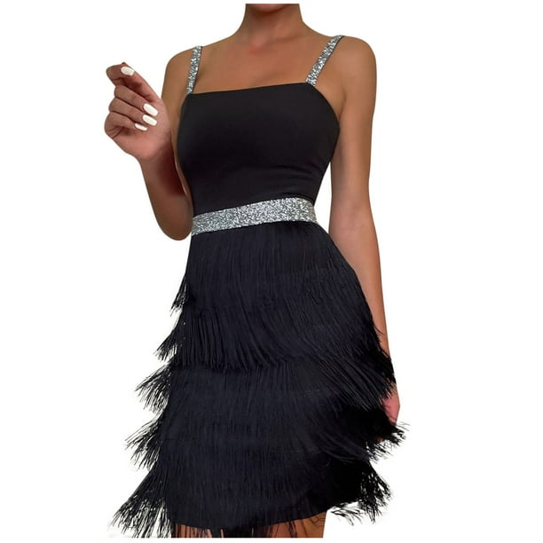 Womens Cocktail Dresses Sequins Sparkly Straps Low Cut Tube Top ...