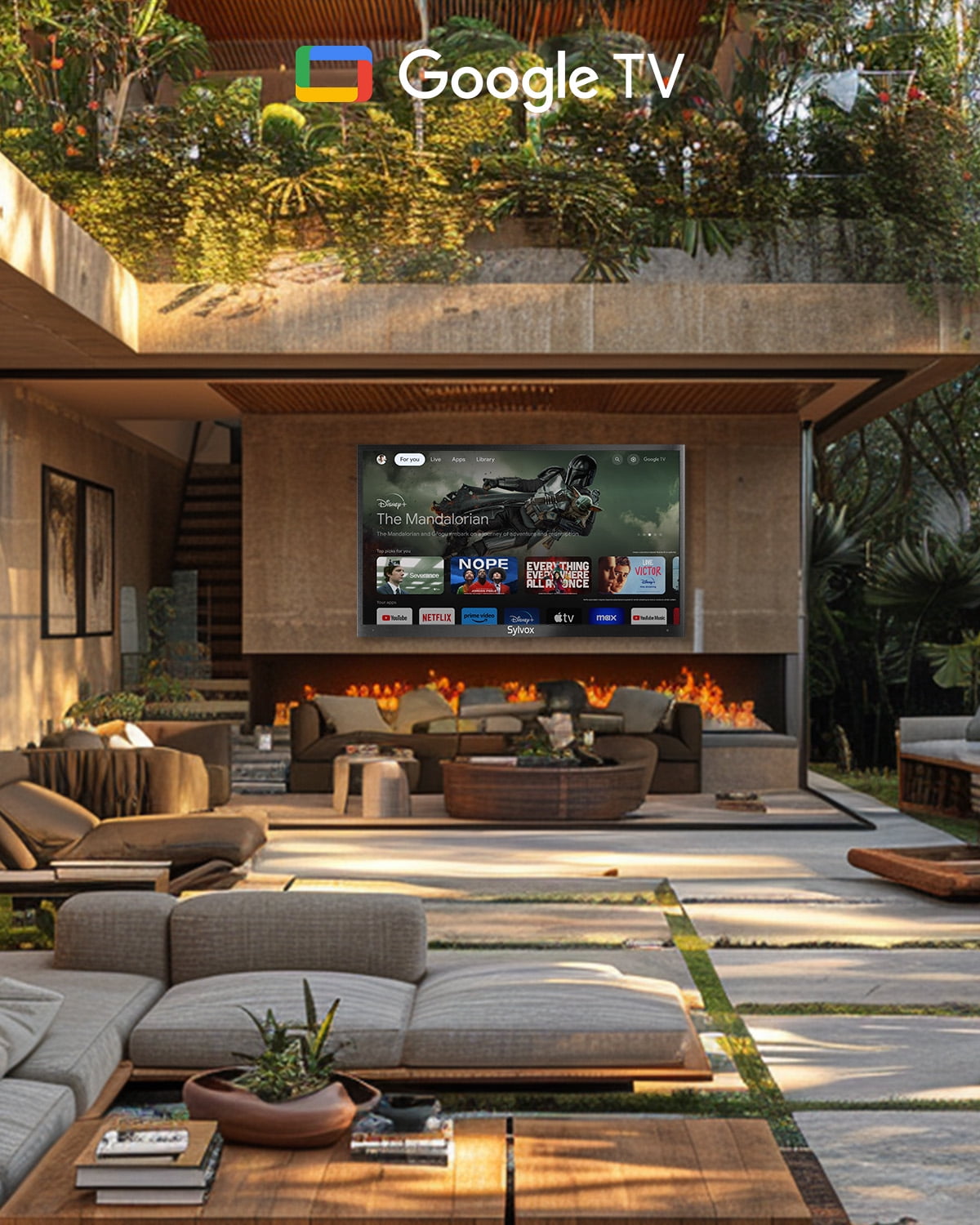 Sylvox 65" Outdoor Smart TV, 4K Uhd 1000nits with Dobly Atmos, Google TV with Voice remote, IP55 Waterproof,Google cast,Patial Sun,Deck Pro 2.0