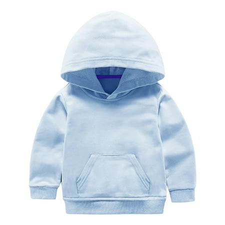 yocbz Toddler Baby Hoodie Long Sleeve Pullover Hooded Sweatshirt Kids Boy Girl Basic Solid Sports Tops Fall Winter Outfit Light Blue 12-18 Months