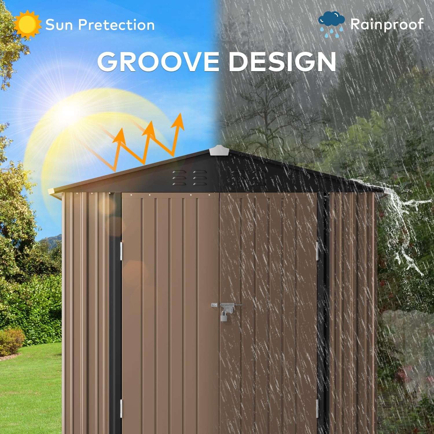 6' x 4' Outdoor Storage Shed with Lockable Door, Aiho Metal Garden Shed, House Storage Sheds Outdoor for Backyard, Garden & Patio Organization - Light Brown
