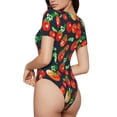 thumbnail image 3 of KLL Women 's Crew Neck Bodysuit Jumpsuits Tomatoes Print Short onesies Stretch T Shirts, 3 of 7