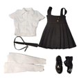 thumbnail image 4 of Minifalda con tirantes a escala 1/6, con corbata y zapatos, estilo informal y elegante en blanco y negro, 4 of 9