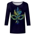 thumbnail image 4 of TSADFHJI Hauts pour Femmes Manches Longues Grande Taille T-Shirt Imprimé Joyeuses Fêtes Manches 3/4 Col Rond Blouse L Vert, 4 of 5