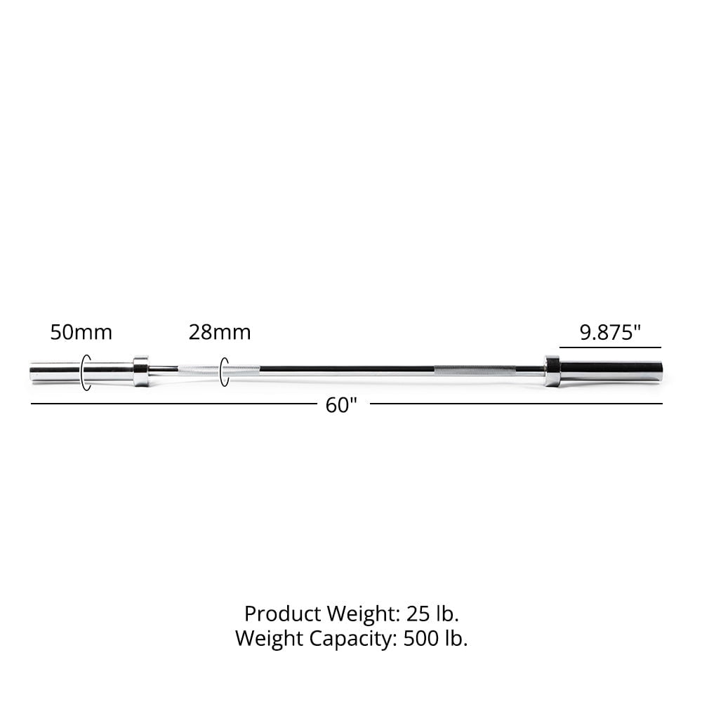 Titan Fitness 60" Olympic Weightlifting Barbell, 500 LB Capacity, 28mm Grip Shaft, Chrome Finish
