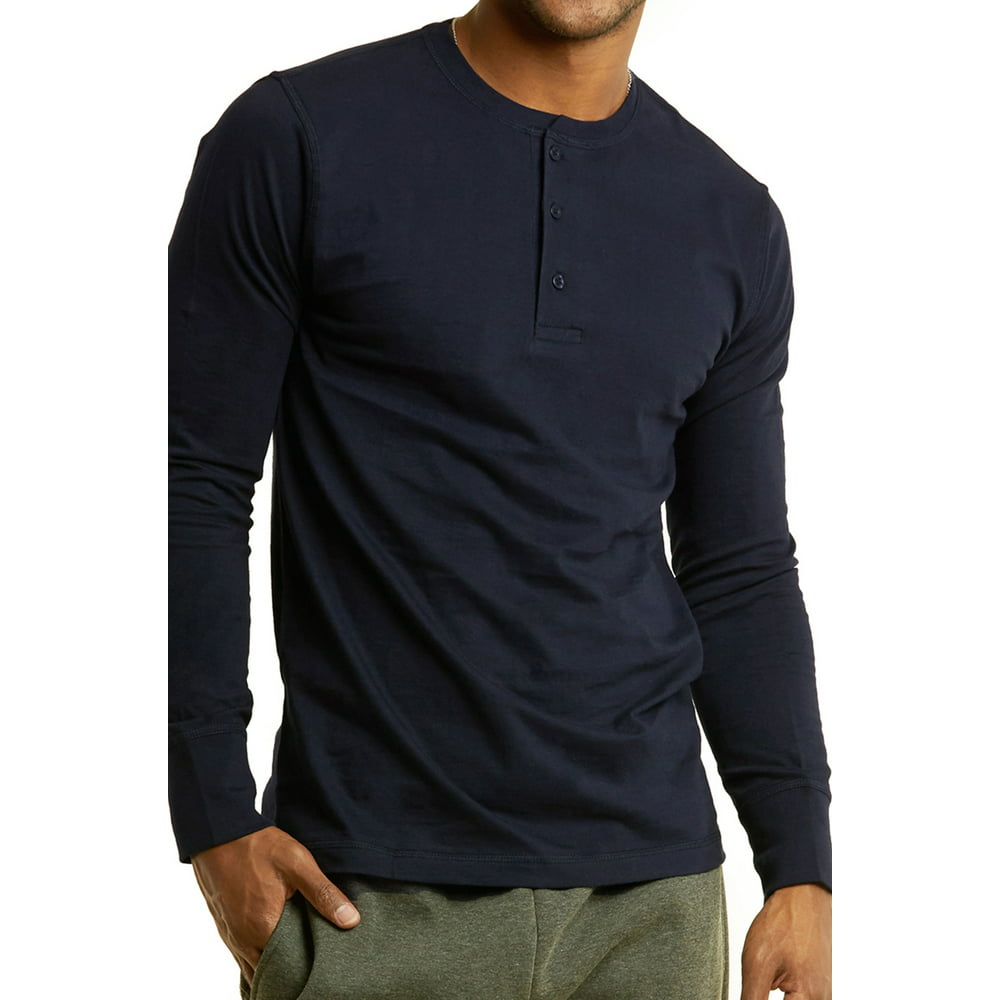 Blended - Men's Henley 3-Button Pullover Cotton T-Shirt Long Sleeve