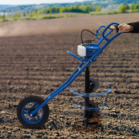 Miumaeov 63CC 3HP Gas Powered Post Hole Digger with Wheel, Movable Earth Auger Hole Punch Ground Drill Pit Digger with 300mm Drill Bit for Earth Burrowing Drilling Post Hole Digging (Blue)