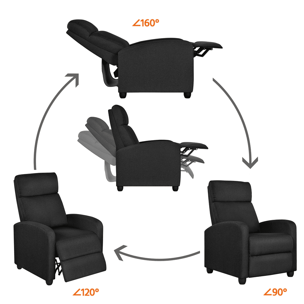 Yaheetech Modern Fabric Upholstered Recliner Chair with Pocket Spring for Home,Black