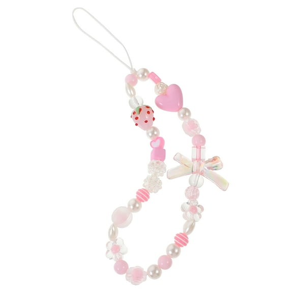LABSERRON Beaded Phone Charm Chain 1Pcs Pink Resin Decorative Accessory For Couples