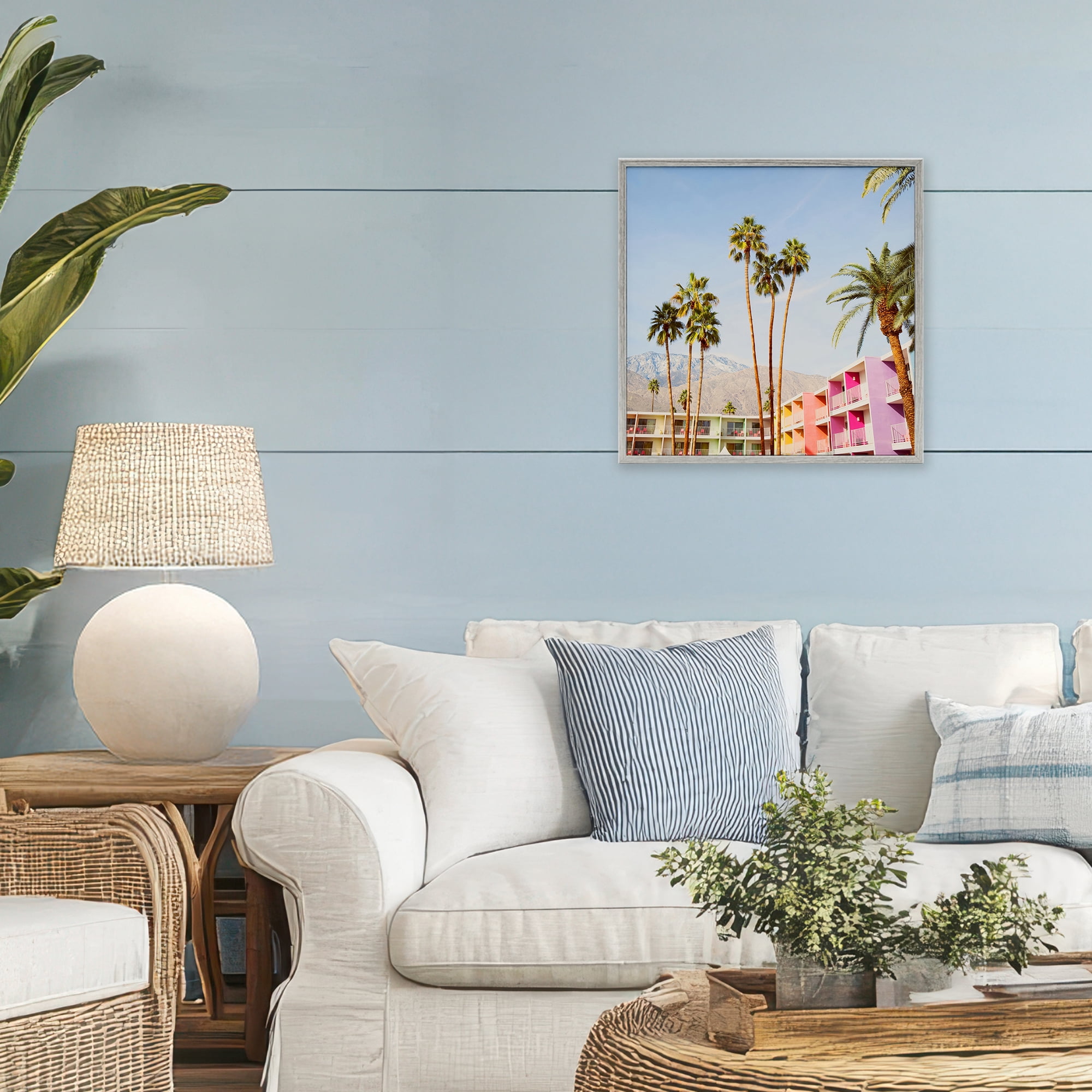 Looming Palms over Resort Gray Framed Giclee Art, design by LISH Creative