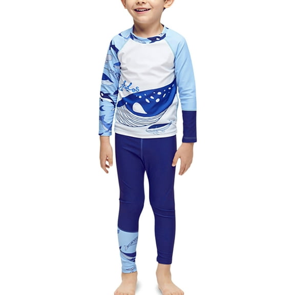 URMAGIC 2-9T Kids Boys Cartoon 2Pcs Long Sleeve Shirt Pants Sunsuit Surf Bathing Swimwear