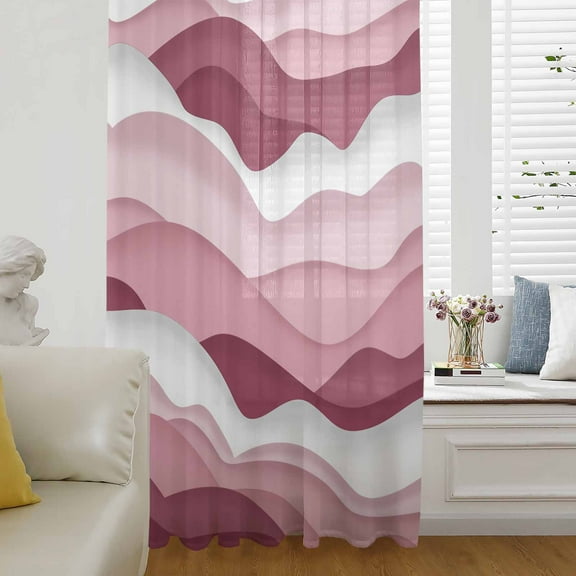 Pink Ombre Semi Sheer Curtains Drapes for Living Room, Bedroom, French Doors Window 54 Inches Long, Modern Geometric Abstract Art Moire Rod Pocket Chiffon Curtain Drapery Voile Draperies Panel