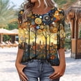 thumbnail image 4 of Levmjia Womens Tops Vintage Boho Floral Printed 3/4 Sleeve T Shirt Loose Casual Round Neck Blouse Pullover Polyester Comfortable All Season, 4 of 7