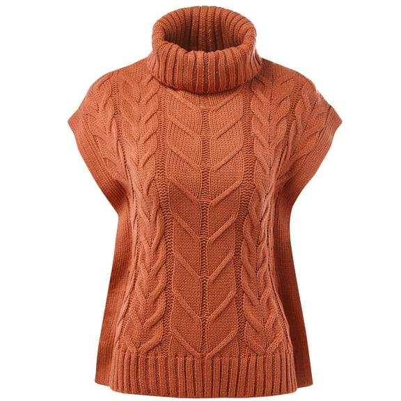 FashionMille Women Oversized Regular Fit Cable Knitted Vest Sweater High Neck Pullover Top