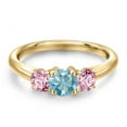 thumbnail image 3 of Gem Stone King 10K Yellow Gold Blue Zircon and Pink Lab Grown Diamond Engagement Ring for Women | 1.35 Cttw | Round 5MM | Gemstone Birthstone | Size 9, 3 of 6