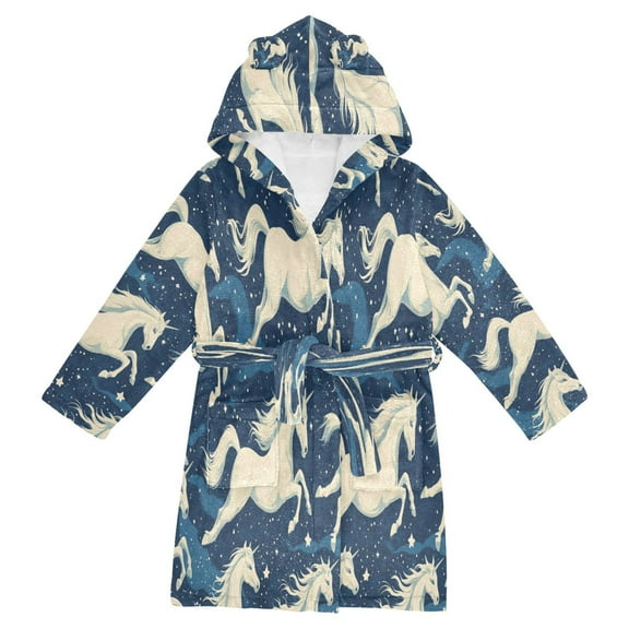 BZSMCE Bathrobes Belt Hooded Galloping Unicorns Creative Pattern