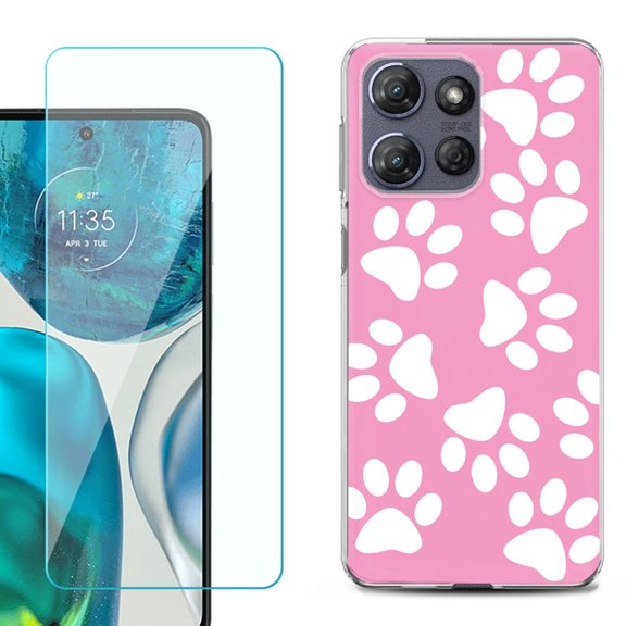 ShockProof Phone Case for Motorola Moto G Power 5G 2026, with Screen Protector, by OneToughShield - Pet Paw/ Pink