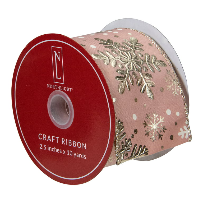 2.5 inch Beige Linen Ribbon with Red, Gold & Green Christmas Snowflake –  Perpetual Ribbons