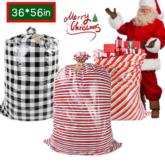 Christmas Large Plastic Bags Jumbo Gift Bags Xmas Extra Large Gift Bags with Rope & Signboard 36*56 in 3pcs