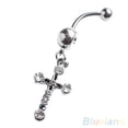 thumbnail image 1 of Surgical Steel Cross Dangle Navel Button Bar Belly Ring Piercing Body Jewelry, 1 of 6