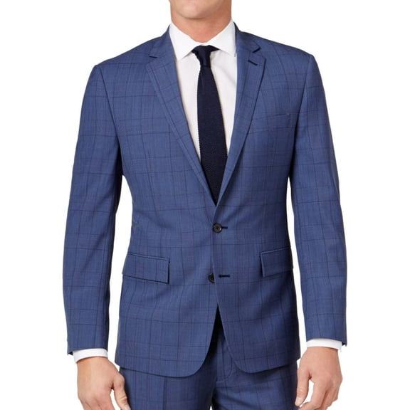 Ryan Seacrest Mens Herringbone Two Button Blazer Jacket, Blue, 44 Long