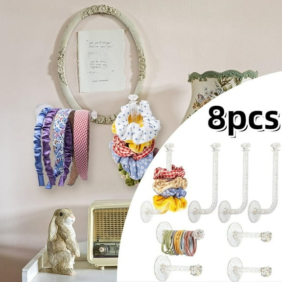 8-Pack Clear Scrunchie Holder Stands, Adhesive Hair Tie Organizer for Headbands & Hair Accessories