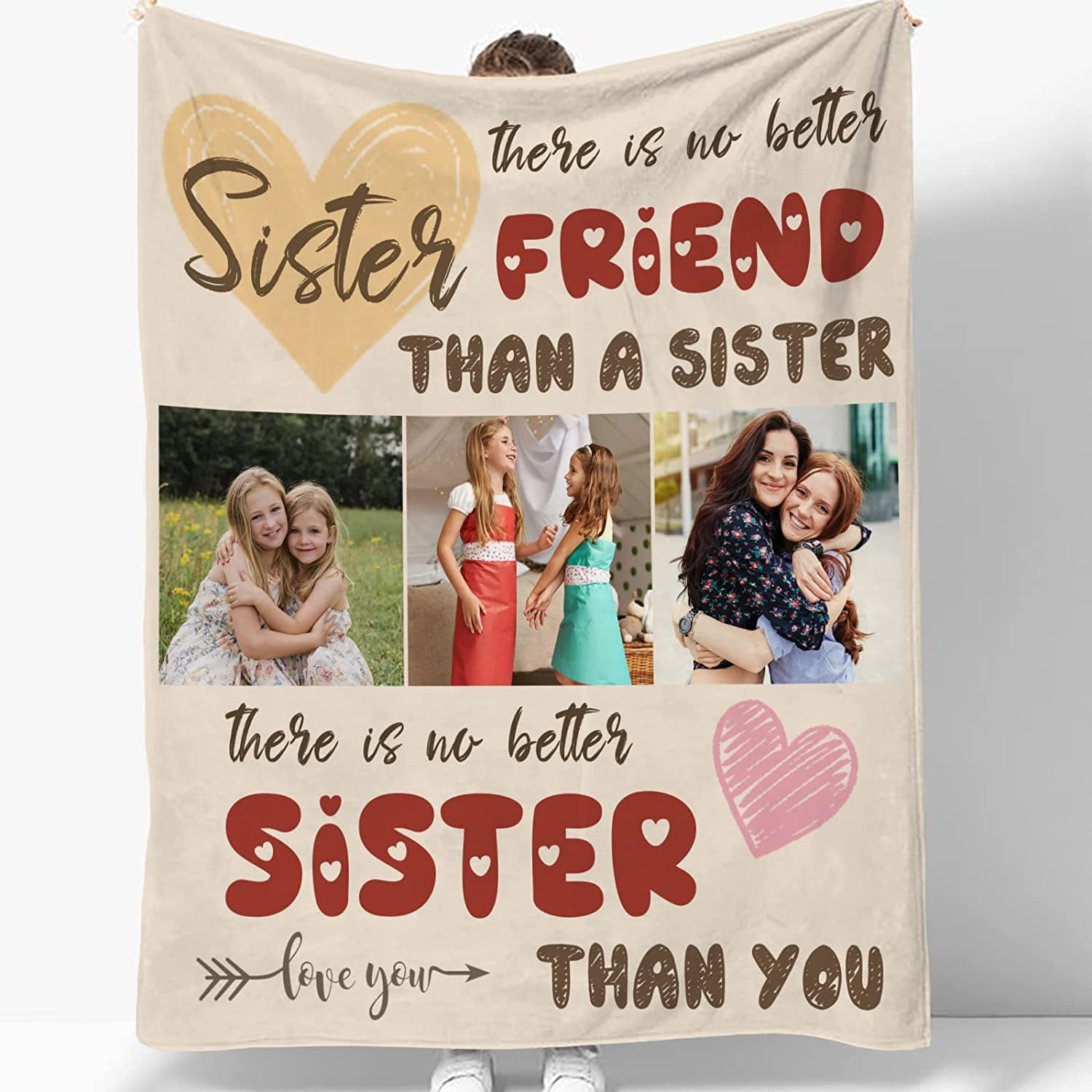 Sister Picture Blanket Using Own Photos Sister Birthday Gifts for Sister,Blanket with 3 Photo