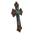thumbnail image 2 of Ebros Gift Rustic Western Ornate Fleur De Lis Golden Tooled Wall Cross Decor Plaque Vintage Design Hanging Sculpture 12" High Catholic Christian Accent Decorative Crosses (Turquoise & Longhorn Bull), 2 of 5
