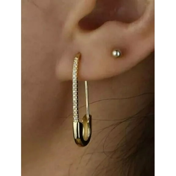 1 Ct Round Cut Lab Created Moissanite Safety Pin Hoop Earrings 14K Gold Finish