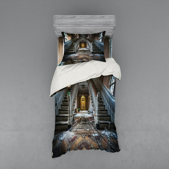 Ambesonne Vintage Bedding Set 3 Pcs, Abandoned Opera House, Twin, Brown Beige