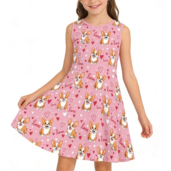 WhouRiu Girls Casual Cartoon Graphic Dresses Sleeveless Crew Neck A Line Dress Kids Summer Comfortable Cute Everyday Sundress,4-5 Years
